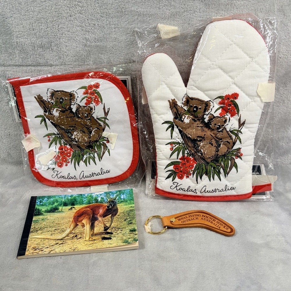 Australia Souvenir Lot – Koala Oven Mitt & Pot Holder‎ Set + Kangaroo Notepad